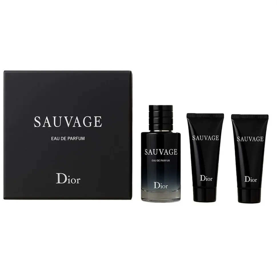 Мужской набор DIor Sauvage 3 в 1 (Парфюм, Гель для душа, Очищающее средство для лица)