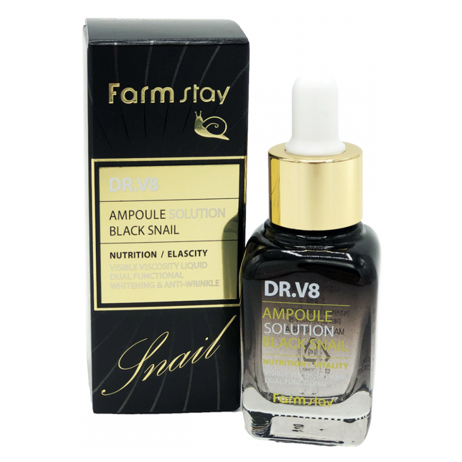 Сыворотка для лица FarmStay DR.V8 Ampoule Solution Black Snail 30 ml фото