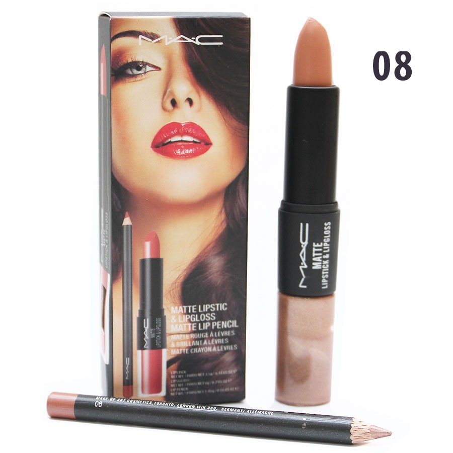Помада - блеск - карандаш М.А.К Matte Lipstick & Lipgloss Matte Lip Pencil 3 in 1 № 8
