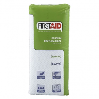 Пеленки FirstAid медицинские впитывающие 60х90 см - 5 шт. фото