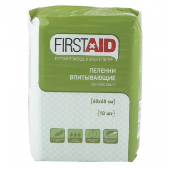 Пеленки FirstAid медицинские впитывающие 60х60 см - 10 шт. фото