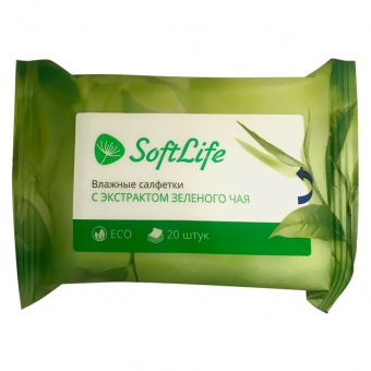 Влажные салфетки SoftLife с экстрактом зелёного чая 20 шт. фото