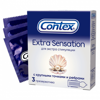 Презервативы Contex Extra Sensation с крупными точками и ребрами 3 шт. в упаковке фото