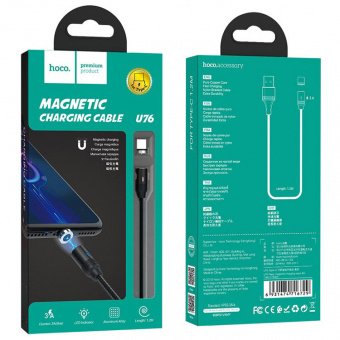Кабель Hoco U76 Magnetic Charging Data Cable for Type-C 1.2м Черный фото